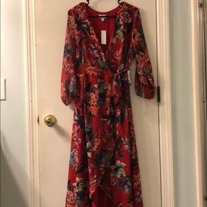 Red Floral Maxi Wrap Dress Size M